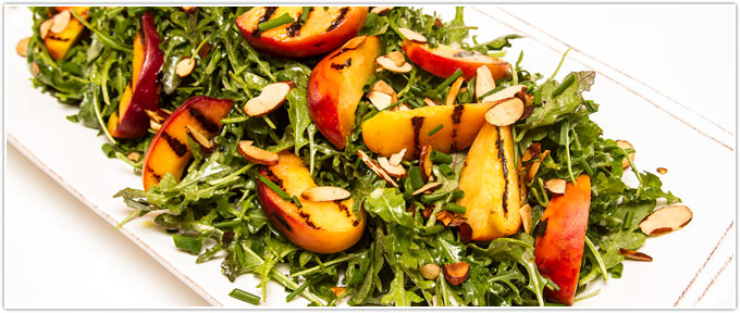 Arugula Salad With Grilled Peaches, Chives & Cider Vinaigrette