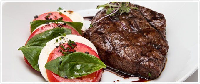 Balsamic-Glazed Flat Iron With Caprese Salad