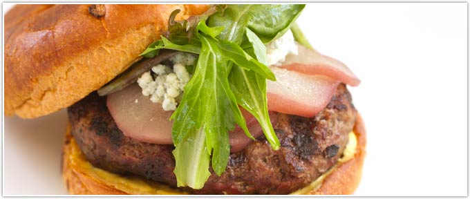 Beef Burger With Poached Pears & Gorgonzola