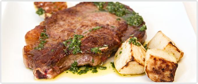 Cowboy Steak With Roasted Kohlrabi & Salsa Verde Picante