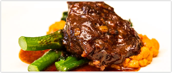 Ginger-Soy Braised Beef Cheeks With Roasted Pumpkin Puree