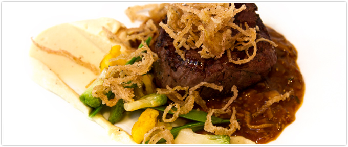 Grilled Filet With Mustard-Mushroom Sauce & Parsnip Puree