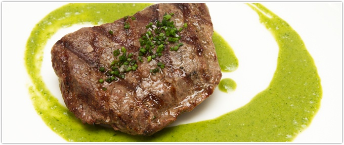Grilled Flat Iron Steak With Chive-Parsley Chimichurri