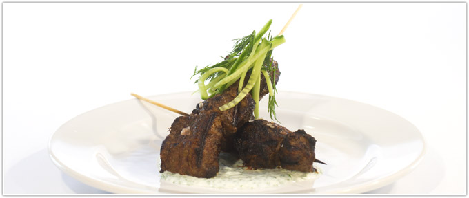 Grilled Harissa Kabobs With Yogurt Sauce & Fresh Cucumber Salad