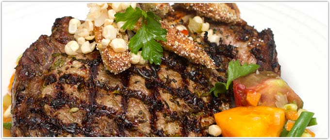 Grilled Ribeye With Field Peas & Pickled Corn