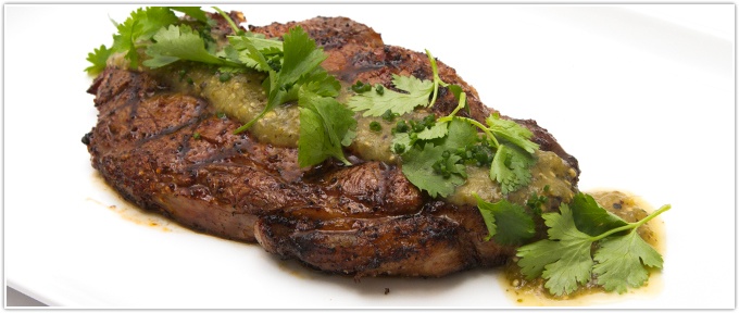 Guajillo-Crusted Ribeye With Tomatillo Salsa