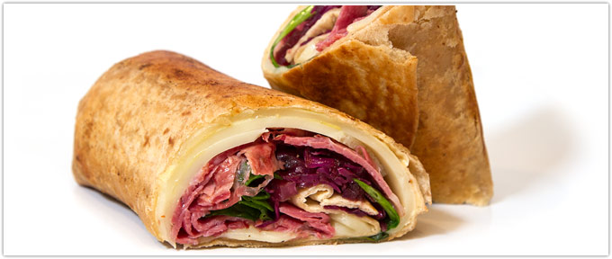 Pastrami Wraps With Sweet & Sour Cabbage & Horseradish Mustard Sauce