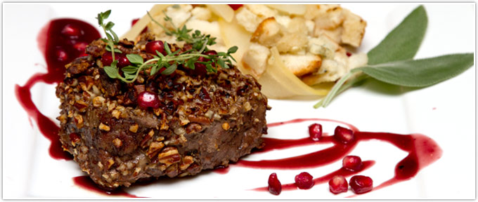 Pecan-Crusted Filet With Pomegranate Sauce