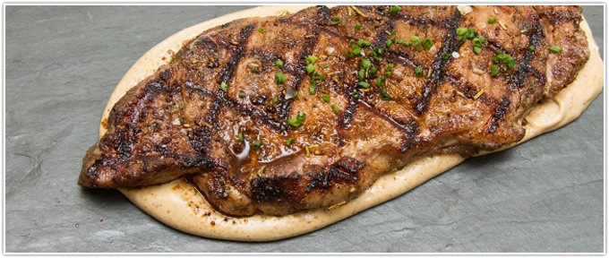 Porcini-Rubbed New York Strip With Charred Cauliflower & Parsnip Purée