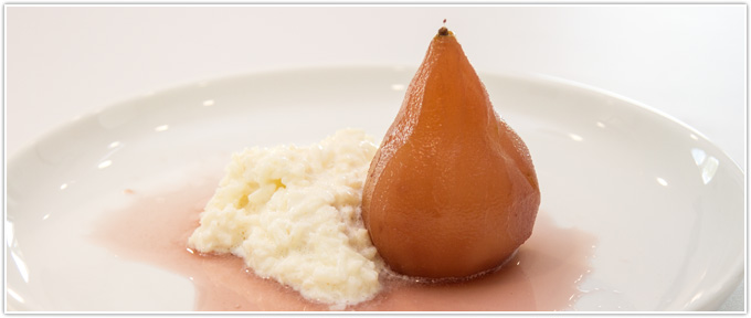 Port-Poached Pears With Rice Pudding