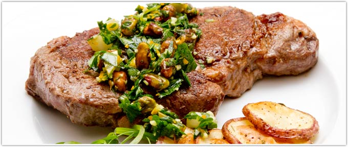 Ribeye With Pistachios & Orange-Sage Gremolata