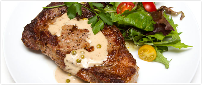 Ribeye Steak With Green Peppercorn Pan Sauce