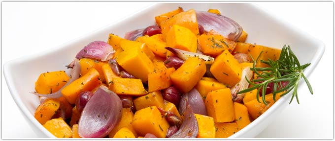 Roasted Butternut Squash With Grapes & Rosemary