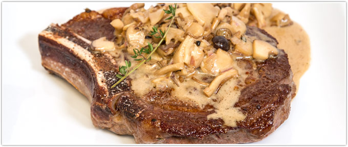 Seared Cowboy Steak With Mushroom Pan Sauce