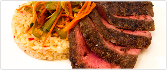 Seared Flat Iron With Rice & Vegetables