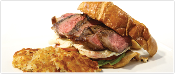 Steak & Egg Croissant Sandwich With Avocado & Tomato