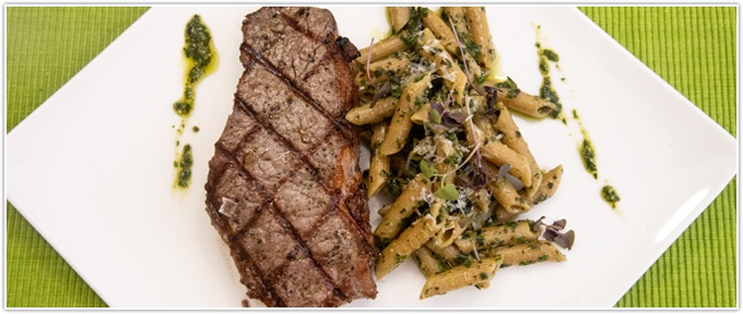 Strip Steak With Pesto Pasta