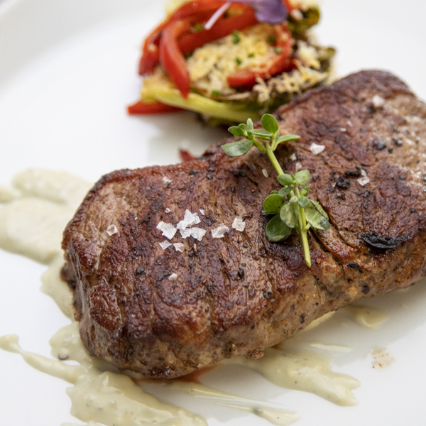 New York Strip With Bleu Cheese Sauce & Roasted Brussels Sprouts Recipe